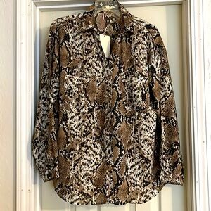 Ladies blouse size Large. Black snake pattern.  Button up front. NWT